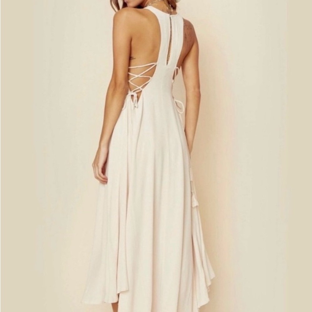 ASTR The Label Lace Up Victoria Maxi Dress M Ecru Bohemian Beach Hippie Vacation